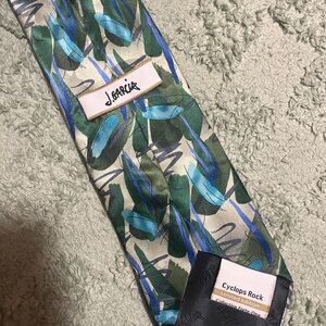 J. Garcia Green & Blue Leaf-Print 100% Silk Tie